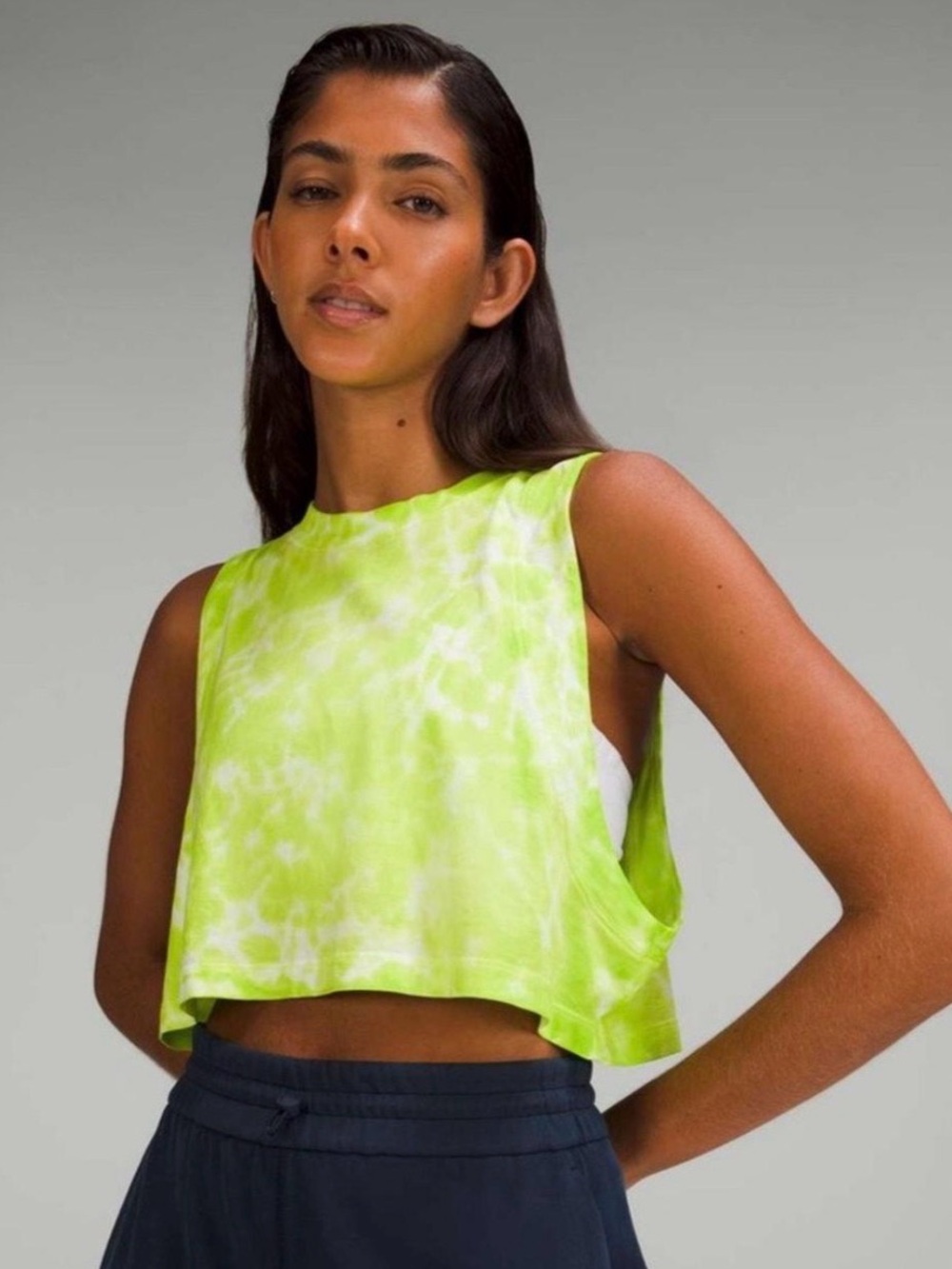 Lululemon All Yours Cropped Cotton Tank Top Tie Dye Marmoleado Lime Approx XS/S